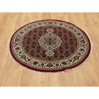 Fine Oriental Wool Hand Knotted Rug Red Ivory 3.4X3.4 -O058742
