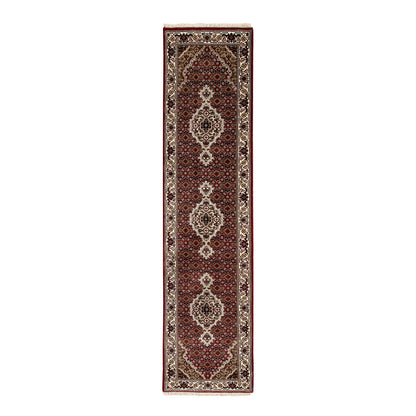 Fine Oriental Wool & Silk Hand Knotted Rug Red 2.0x8.0 -O058757
