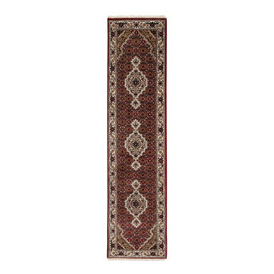 Fine Oriental Wool & Silk Hand Knotted Rug Red 2.0x8.0 -O058757