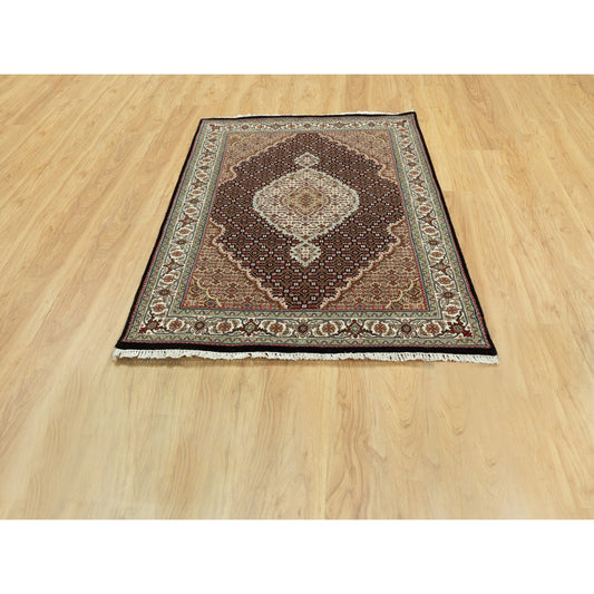 Fine Oriental Wool Hand Knotted Rug Black Ivory 4.0X6.0 -O058770