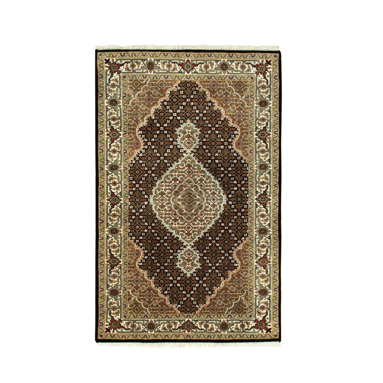 Fine Oriental Wool Hand Knotted Rug Black Ivory 3.1X5.6 -O058776
