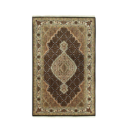 Fine Oriental Wool Hand Knotted Rug Black Ivory 3.1X5.6 -O058776