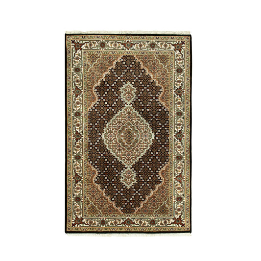 Fine Oriental Wool Hand Knotted Rug Black Ivory 3.1X5.6 -O058776