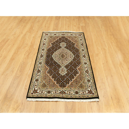 Fine Oriental Wool Hand Knotted Rug Black Ivory 3.1X5.6 -O058776