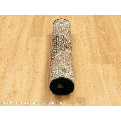 Fine Oriental Wool Hand Knotted Rug Black Ivory 3.1X5.6 -O058776