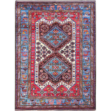 Kazak Wool Hand Knotted Rug Ivory 6.0x7.8 -O0587