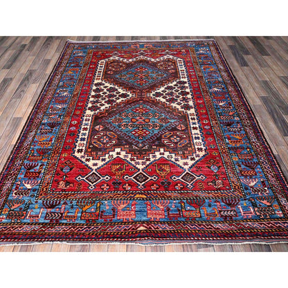 Kazak Wool Hand Knotted Rug Ivory 6.0x7.8 -O0587