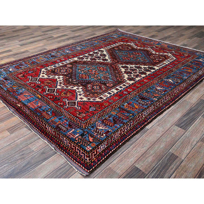 Kazak Wool Hand Knotted Rug Ivory 6.0x7.8 -O0587