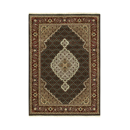 Fine Oriental Wool Hand Knotted Rug Black Red 4.2X6.0 -O058829