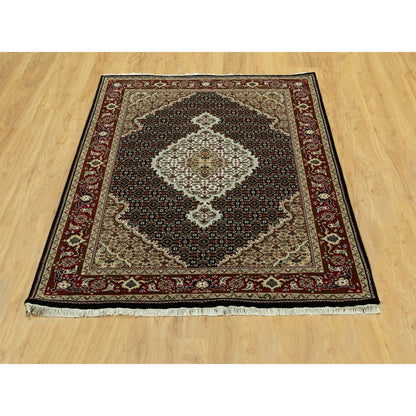 Fine Oriental Wool Hand Knotted Rug Black Red 4.2X6.0 -O058829