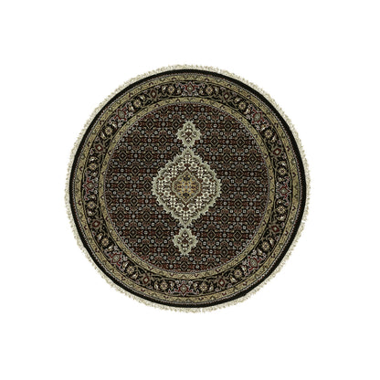 Fine Oriental Wool Hand Knotted Rug Black Black 4.0X4.0 -O058842