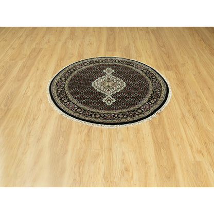 Fine Oriental Wool Hand Knotted Rug Black Black 4.0X4.0 -O058842