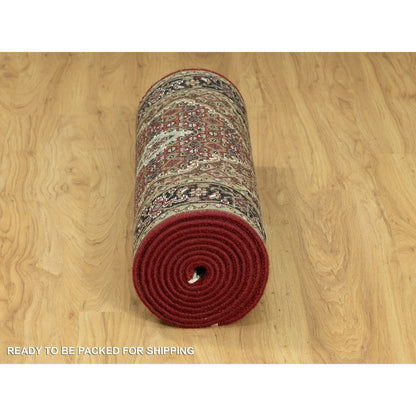 Fine Oriental Wool & Silk Hand Knotted Rug Red Black 2.7X12.1 -O058848