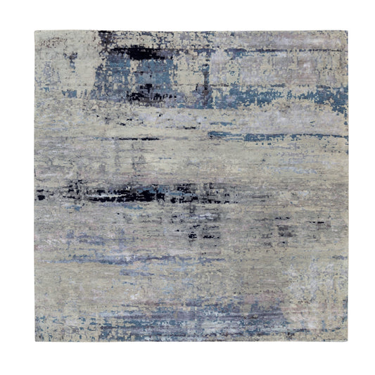 Modern and Contemporary Wool & Silk Hand Knotted Rug Grey No Border 10.0X10.2 -O058865