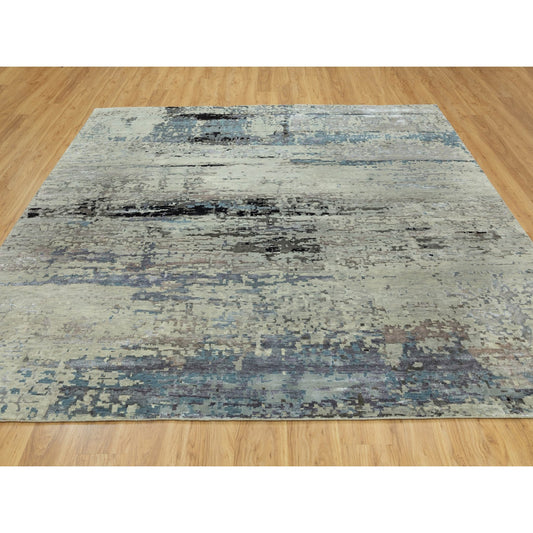 Modern and Contemporary Wool & Silk Hand Knotted Rug Grey No Border 10.0X10.2 -O058865