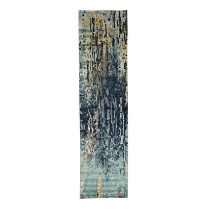 Modern and Contemporary Wool & Silk Hand Knotted Rug Blue No Border 2.6X9.10 -O058873