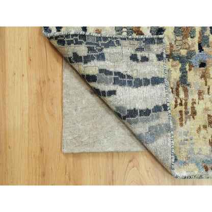 Modern and Contemporary Wool & Silk Hand Knotted Rug Blue No Border 2.6X9.10 -O058873