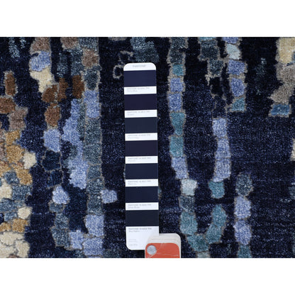 Modern and Contemporary Wool & Silk Hand Knotted Rug Blue No Border 2.6X9.10 -O058873