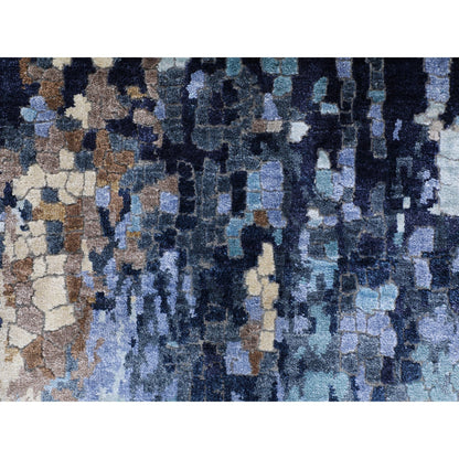 Modern and Contemporary Wool & Silk Hand Knotted Rug Blue No Border 2.6X9.10 -O058873