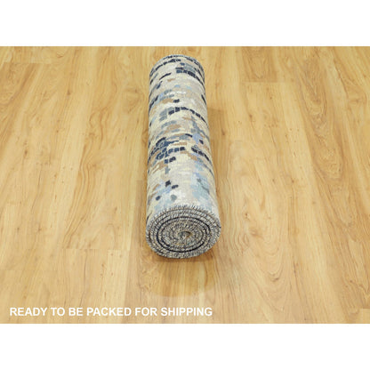 Modern and Contemporary Wool & Silk Hand Knotted Rug Blue No Border 2.6X9.10 -O058873