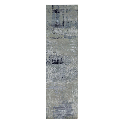 Modern and Contemporary Wool & Silk Hand Knotted Rug Grey No Border 2.7X9.9 -O058874