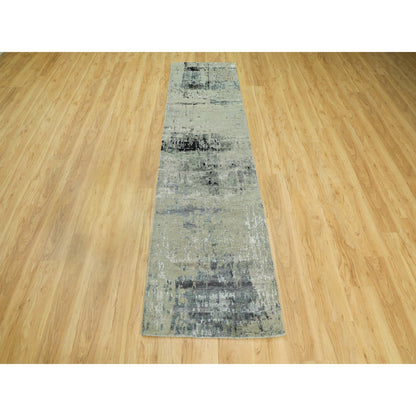 Modern and Contemporary Wool & Silk Hand Knotted Rug Grey No Border 2.7X9.9 -O058874