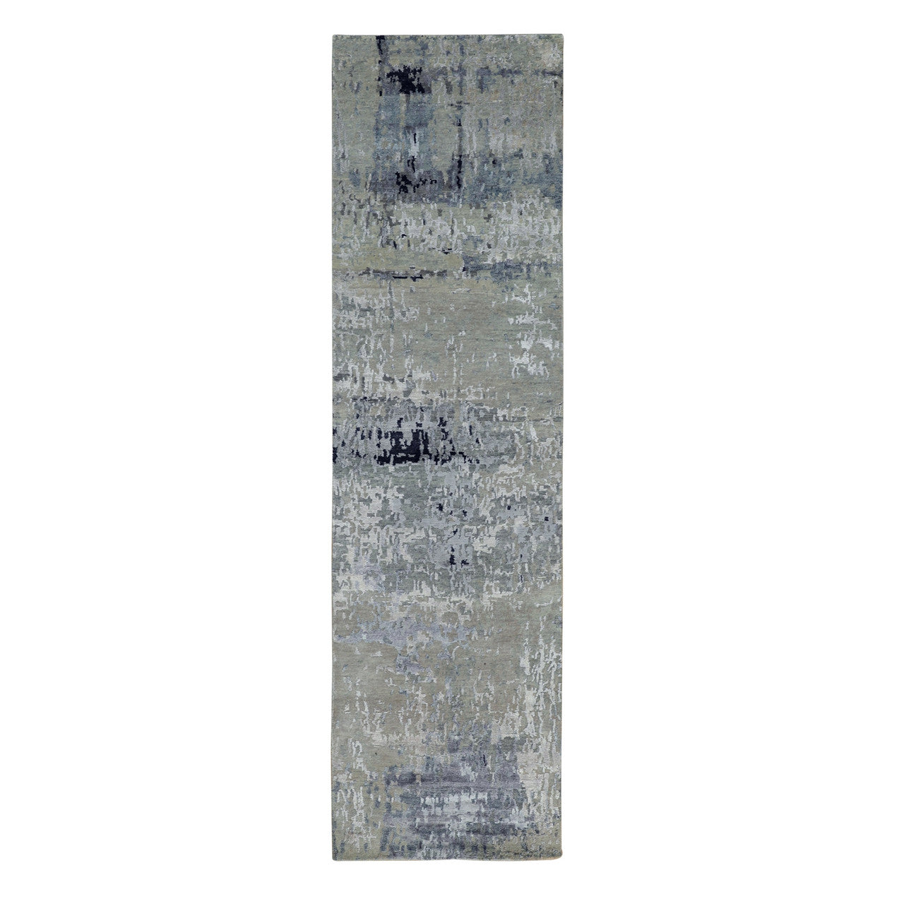 Gray 2'8" x 9'9" Modern and Contemporary Hand knotted Wool/Silk Rug - Sku: O058875