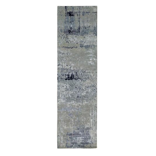 Modern and Contemporary Wool & Silk Hand Knotted Rug Grey No Border 2.8X9.9 -O058875