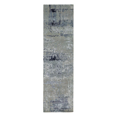 Modern and Contemporary Wool & Silk Hand Knotted Rug Grey No Border 2.8X9.9 -O058875