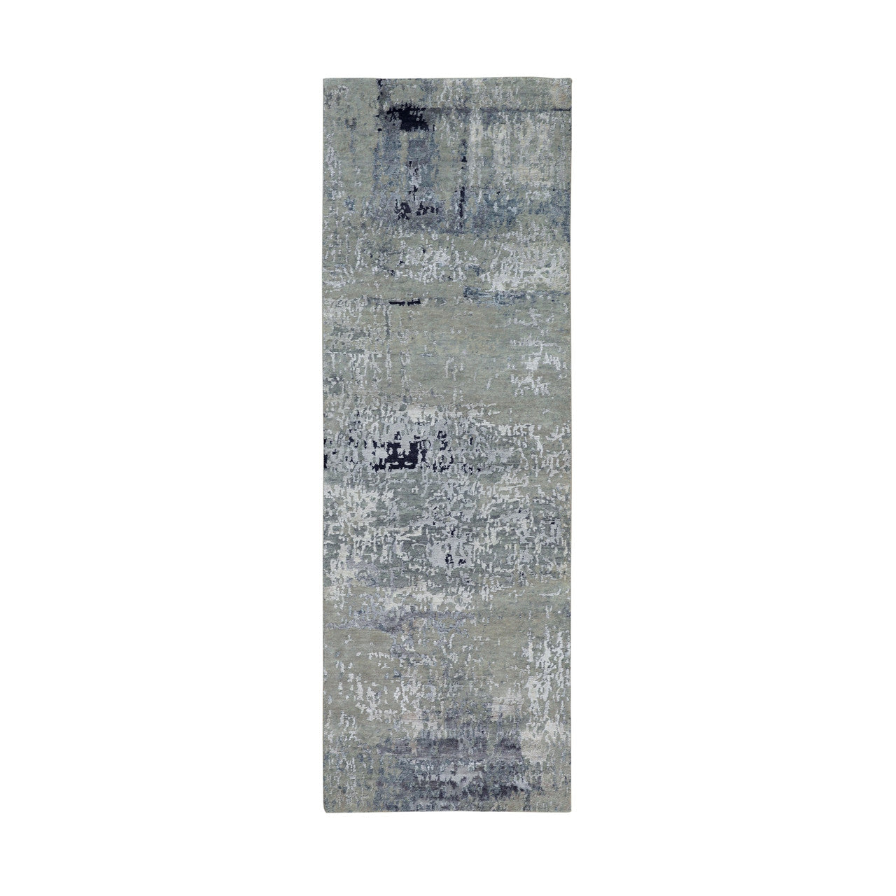 Gray 2'8" x 7'10" Modern and Contemporary Hand knotted Wool/Silk Rug - Sku: O058876