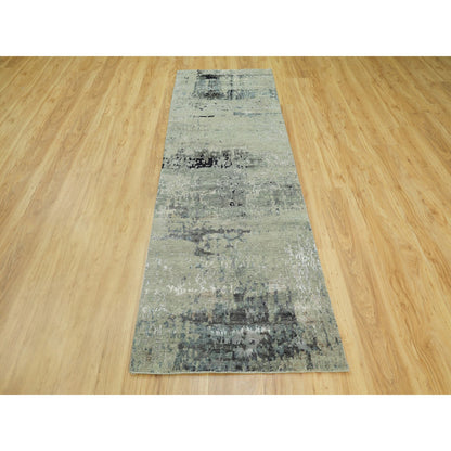 Modern and Contemporary Wool & Silk Hand Knotted Rug Grey No Border 2.8X7.10 -O058876