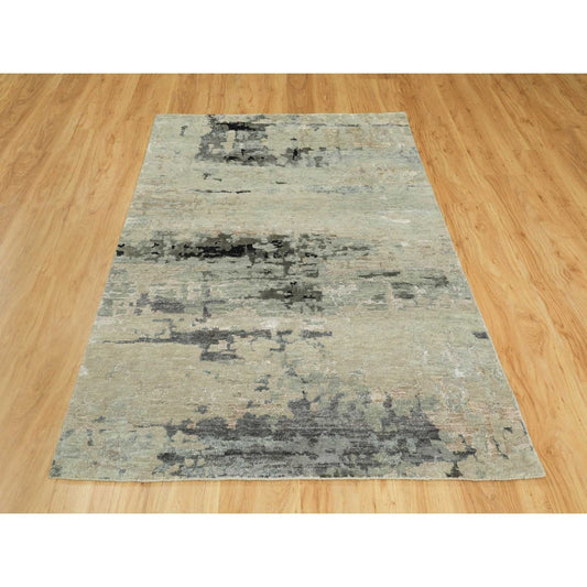 Modern and Contemporary Wool & Silk Hand Knotted Rug Brown No Border 4.0X6.0 -O058878