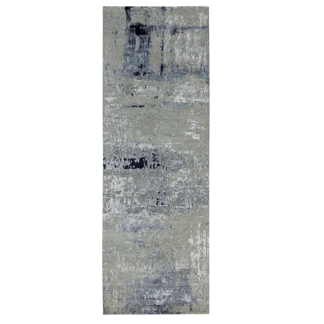 Gray 4'0" x 10'0" Modern and Contemporary Hand knotted Wool/Silk Rug - Sku: O058880