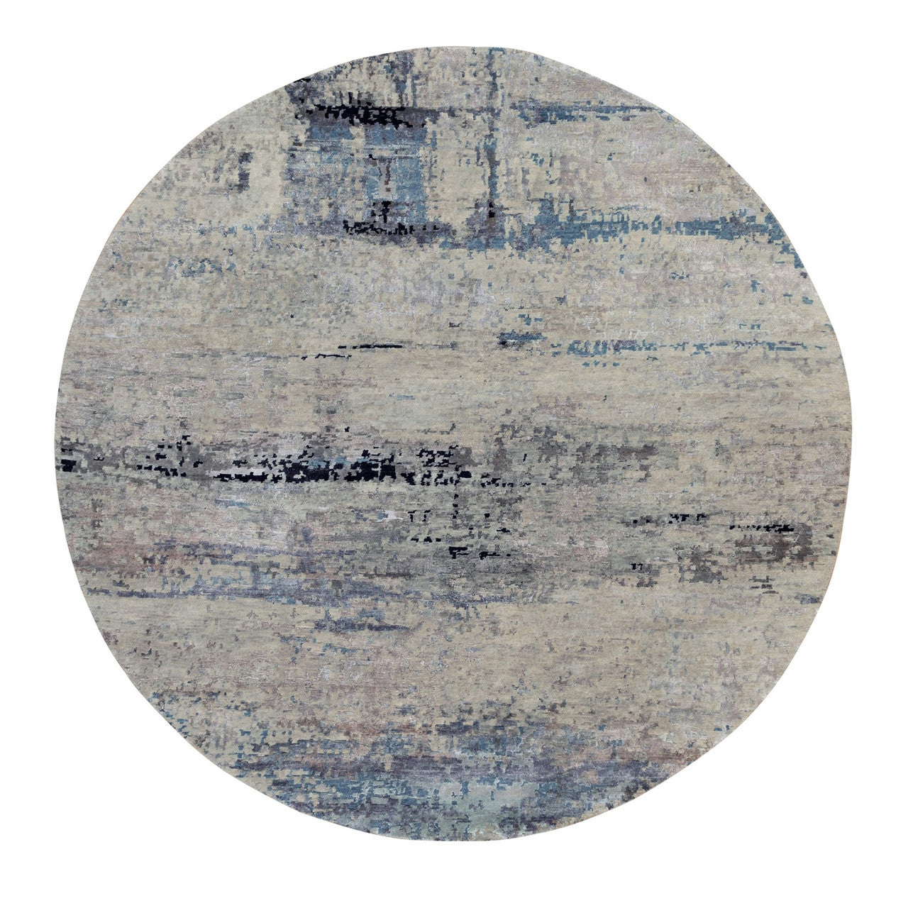 Modern and Contemporary Wool & Silk Hand Knotted Rug Grey No Border 8.0X8.0 -O058881