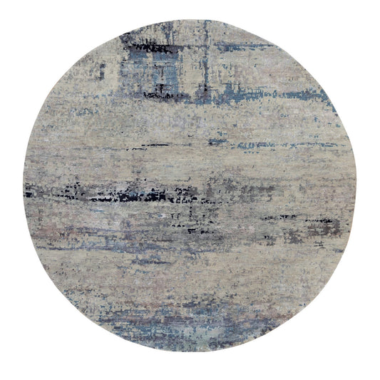 Modern and Contemporary Wool & Silk Hand Knotted Rug Grey No Border 8.0X8.0 -O058881