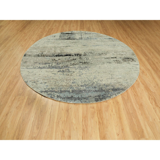 Modern and Contemporary Wool & Silk Hand Knotted Rug Grey No Border 8.0X8.0 -O058881