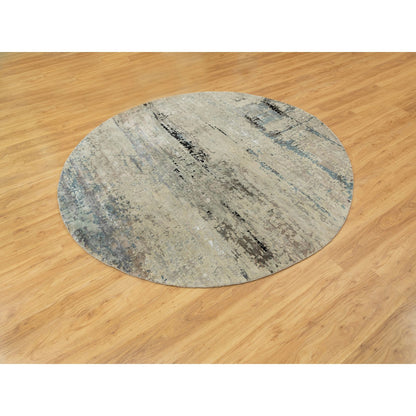 Modern and Contemporary Wool & Silk Hand Knotted Rug Grey No Border 8.0X8.0 -O058882