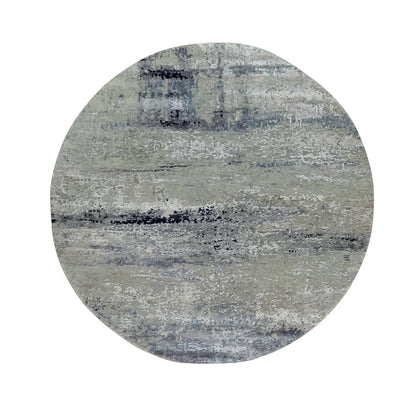 Modern and Contemporary Wool & Silk Hand Knotted Rug Grey No Border 6.0X6.0 -O058883