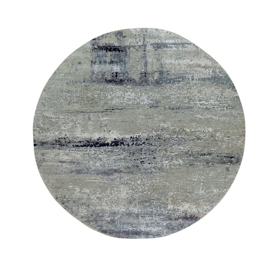 Modern and Contemporary Wool & Silk Hand Knotted Rug Grey No Border 6.0X6.0 -O058883