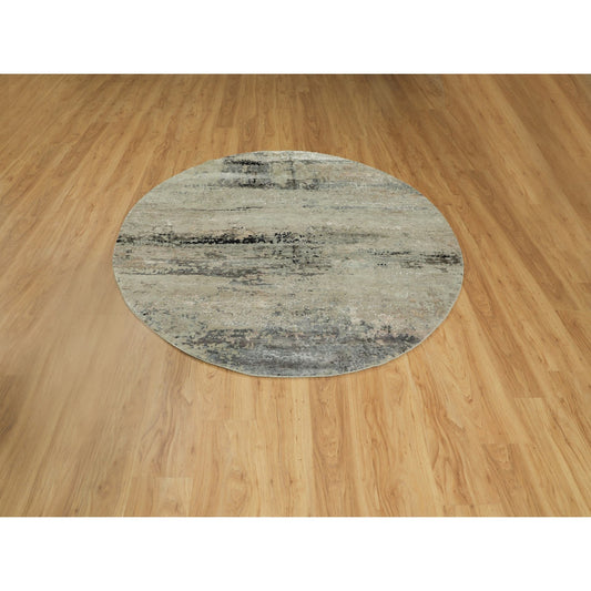 Modern and Contemporary Wool & Silk Hand Knotted Rug Grey No Border 6.0X6.0 -O058883