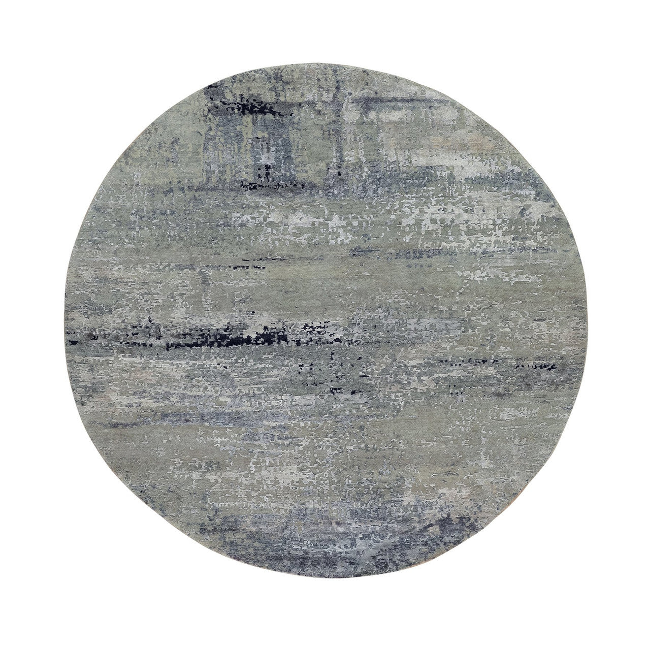 Modern and Contemporary Wool & Silk Hand Knotted Rug Grey No Border 7.0X7.0 -O058885
