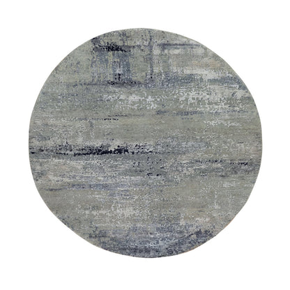 Modern and Contemporary Wool & Silk Hand Knotted Rug Grey No Border 7.0X7.0 -O058885