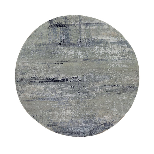 Modern and Contemporary Wool & Silk Hand Knotted Rug Grey No Border 7.0X7.0 -O058885