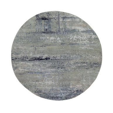 Modern and Contemporary Wool & Silk Hand Knotted Rug Grey No Border 7.0X7.0 -O058885
