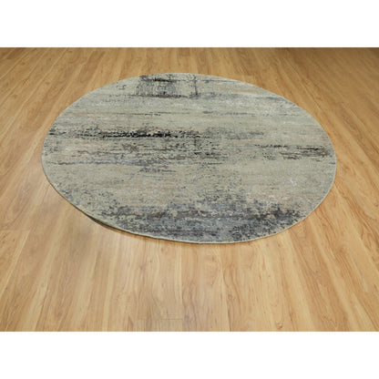 Modern and Contemporary Wool & Silk Hand Knotted Rug Grey No Border 7.0X7.0 -O058885