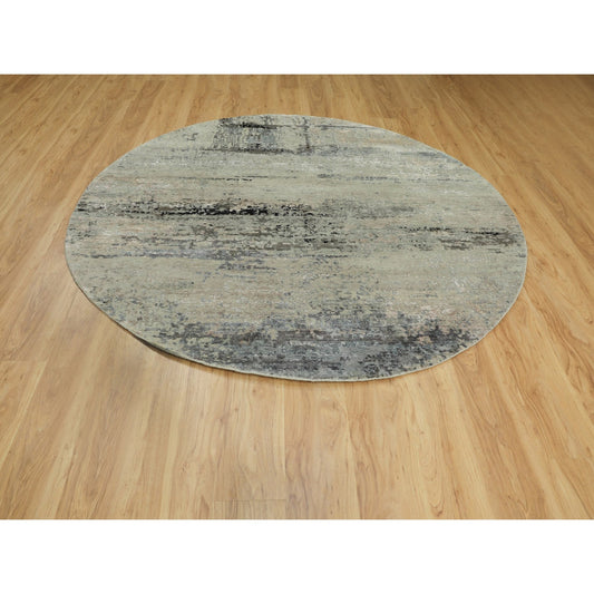 Modern and Contemporary Wool & Silk Hand Knotted Rug Grey No Border 7.0X7.0 -O058885