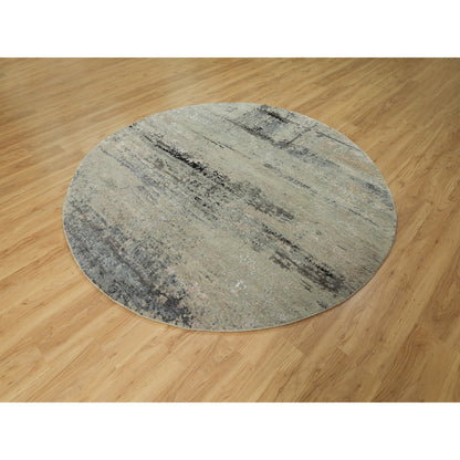 Modern and Contemporary Wool & Silk Hand Knotted Rug Grey No Border 7.0X7.0 -O058885