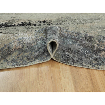 Modern and Contemporary Wool & Silk Hand Knotted Rug Grey No Border 7.0X7.0 -O058885
