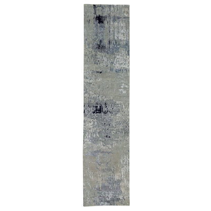 Modern and Contemporary Wool & Silk Hand Knotted Rug Grey No Border 2.9X12.0 -O058887