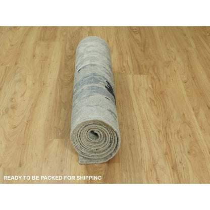 Modern and Contemporary Wool & Silk Hand Knotted Rug Grey No Border 2.9X12.0 -O058887